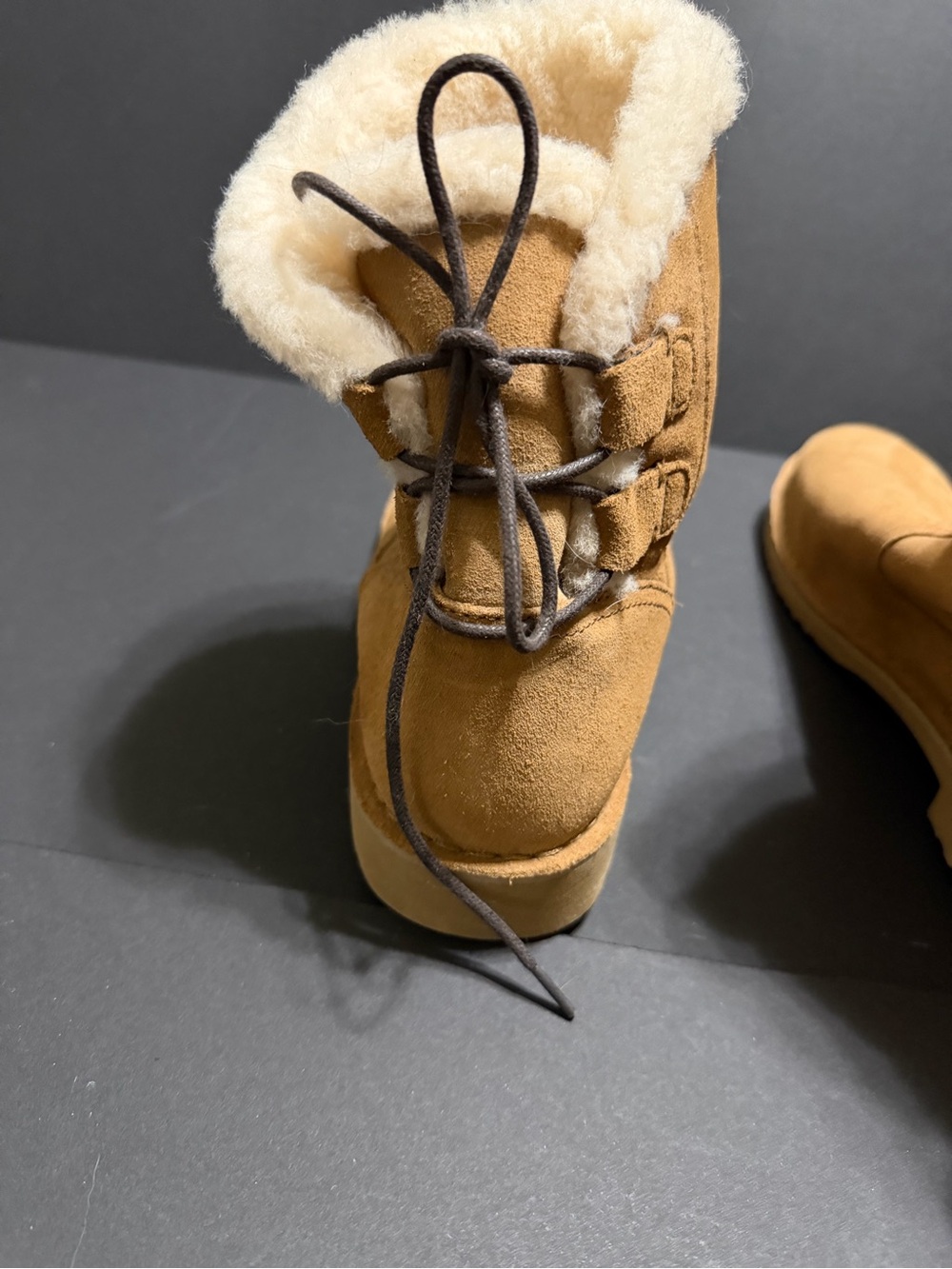 UGG Short Suede Boot with Shearling Trim - Chestnut - Picture 4 of 6